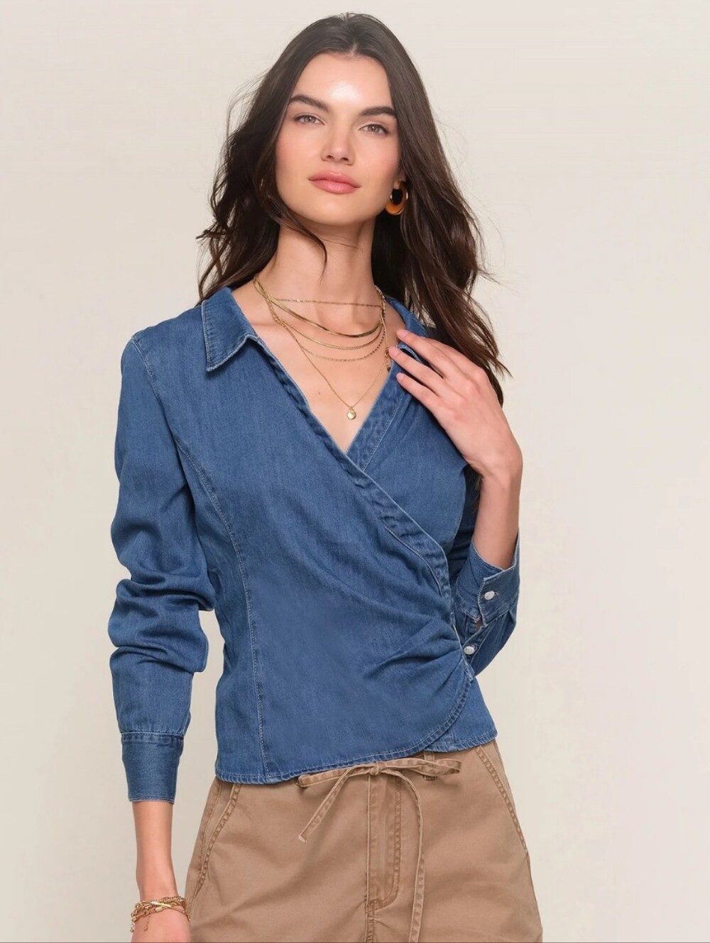 New Heartloom Samira Wrap Top Denim Chambray Size Medium